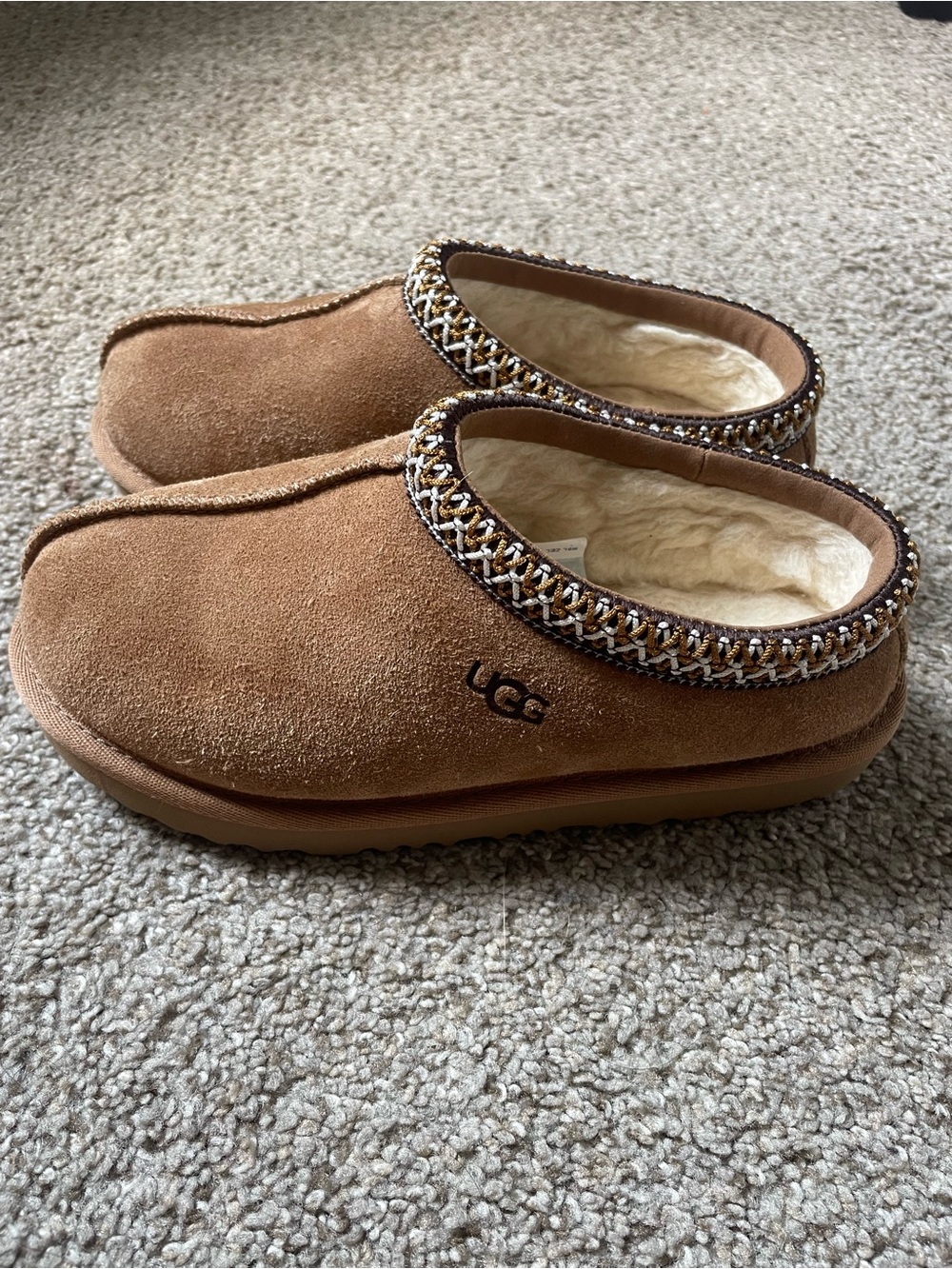 UGG Chestnut Suede Shearling Lined Slip-On Clogs